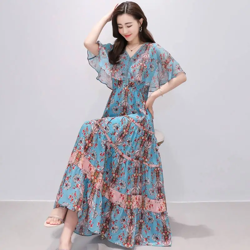 Floral 2020 Summer Silk Chiffon Boho Dress Beach Korean Dresses for Women Party Fashion Vestidos XX0099 | Женская одежда
