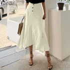 Юбка женская однотонная хлопковая, с высокой талией, с разрезом, 2021