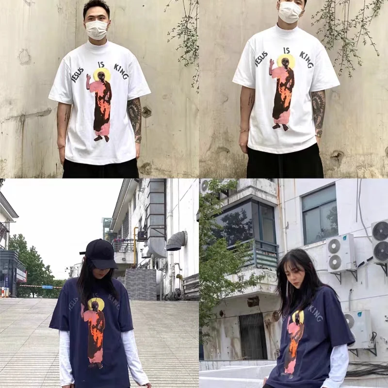

2021 Jesus Dropped Shoulders Half-sleeved Short-sleeved Men and Women Youth Street Hip-hop Loose Bottoming Shirt T-shirt