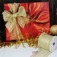 63mm x 25yards roll golden organza metallic ribbon gift packaging wired edge ribbon n2107