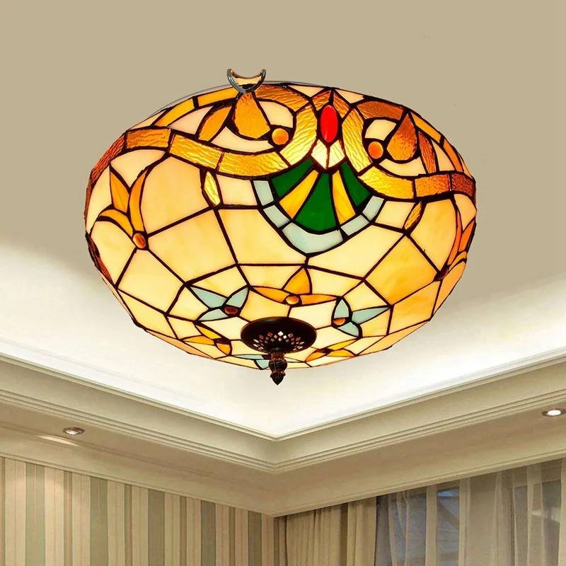 

Creative Mediterranean Vintage Tiffany Colored Glass Aisle Corridor Balcony Lobby Bedroom Ceiling Lamp 40cm