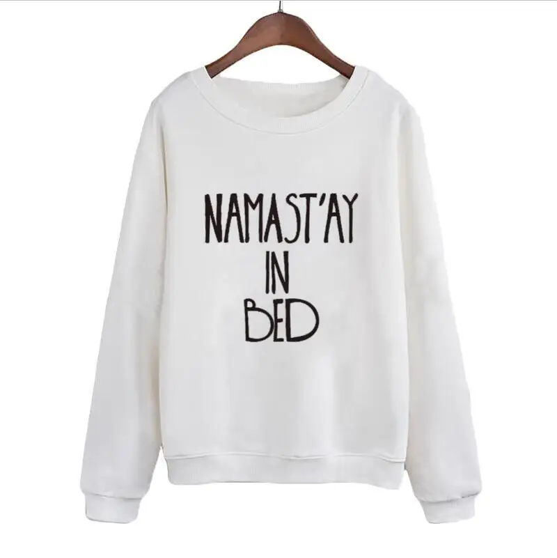 

Women Fashion Black White Pullover Loose Size XXL Namastay In Bed Sweatshirt Funny Crewneck Hoodies Lazy Tracksuit Tops