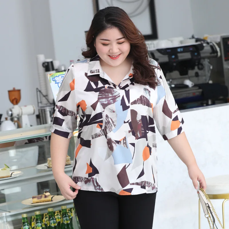 

New 2021 summer Korea plus size tops for women blouse large loose casual short sleeve floral print chiffon shirt 3XL 4XL 5XL 6XL