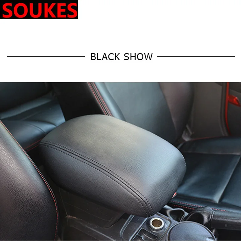 black Натуральная кожа центр автомобиля эластичный подлокотник Крышка для hyundai Solaris Tucson I30 IX35 Accent Santa Fe Elantra Coupe Santafe Null - Название цвета: black
