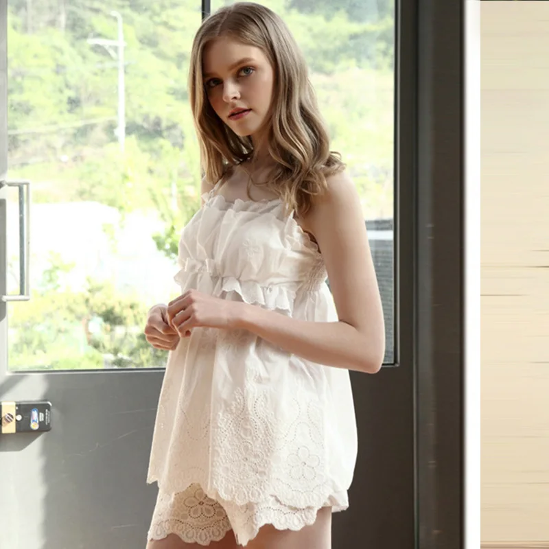 Пижама для девушек летняя Хлопковая женская пижама в дворцовом стиле неглиже