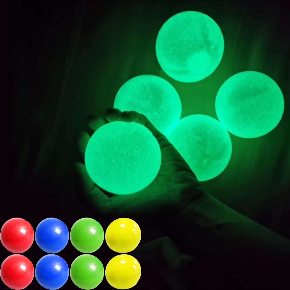 Bola de pared adhesiva luminosa para ni&ntilde;os y adultos, Bola de succi&oacute;n de pared, juguete de descompresi&oacute;n, 8 Uds.-2