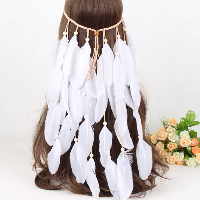 

Korean Style Feathers Headband Hair Rope Headdress Headwear Tribal Hippie Party New Hair Accessories