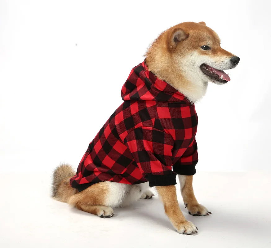 

Autumn and Winter Personality Christmas Dog Sweater Checkered Clothes Pet Hooded Medium-sized Dog Comfortable Dog Clothing