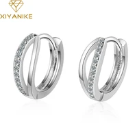 xiyanike silver color korean style double circle earrings new classic fashion earrings simple rhinestone earrings jewelry