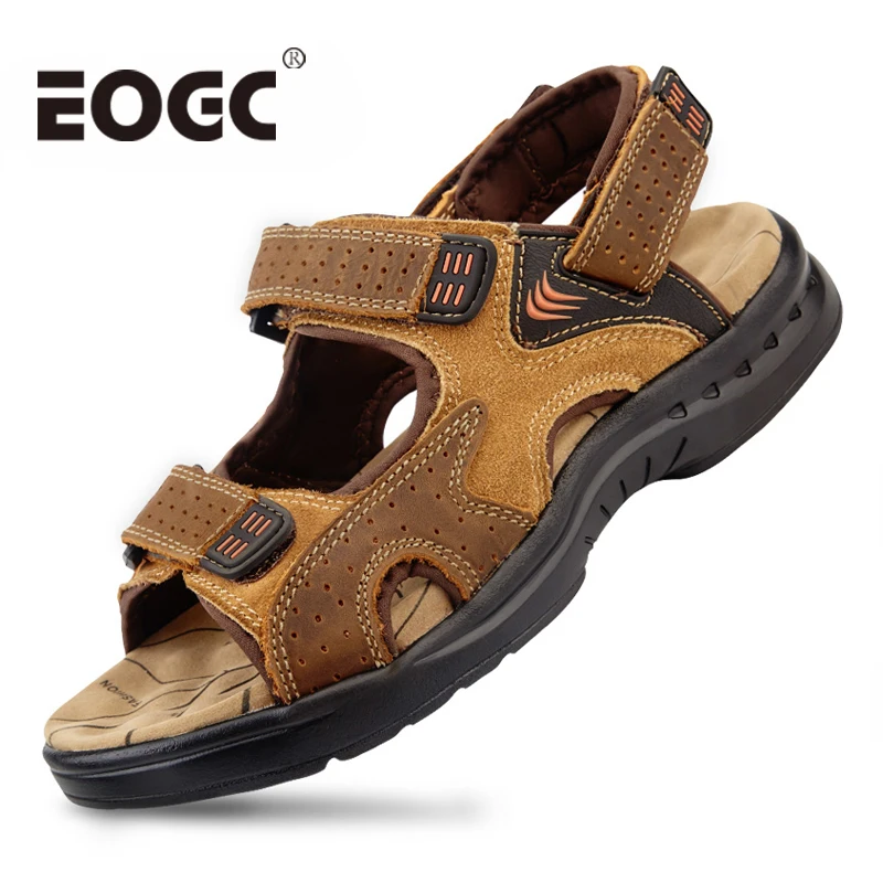 Сандалии мужские из натуральной кожи пляжные модные шлепанцы Повседневная