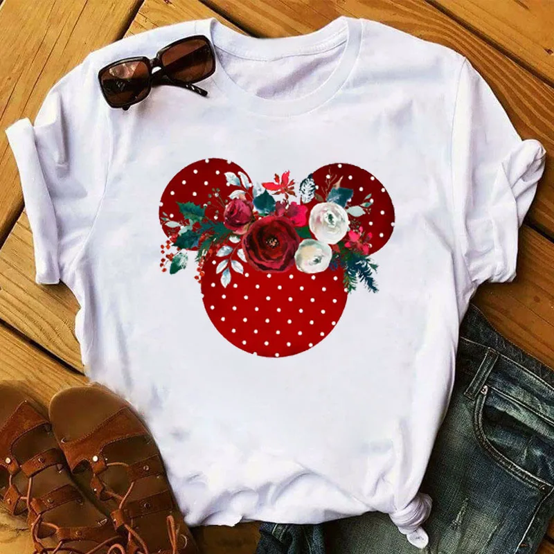 Веселое Рождество футболка Женская мода Графический милый тройник Kawaii Футболка Мода хипстер Рождественская вечеринка стиль Микки женская футболка - Цвет: WT0313-White