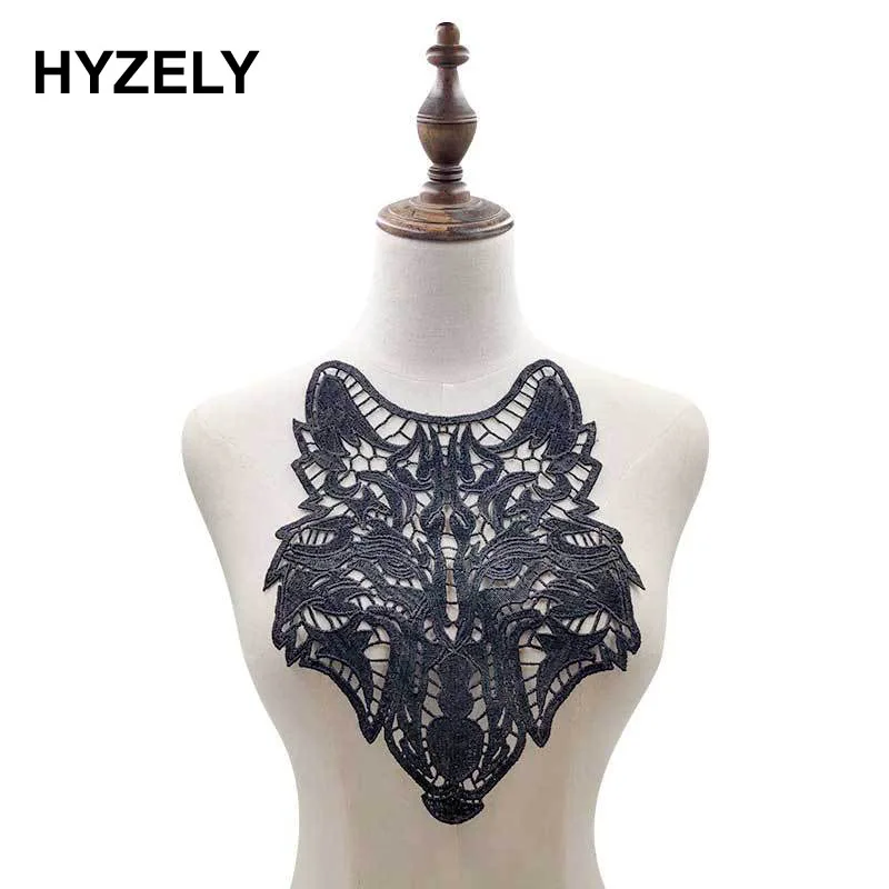 Черный белый цвет Волк Форма ремесло платье с кружевом и вышивкой вырез