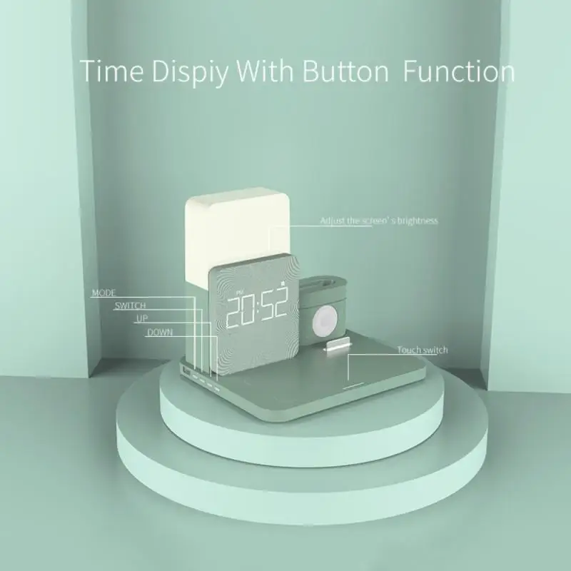 3 in 1 wireless charging clock charging night light 10w wireless chargers multi function for iphone iwatch and airpods free global shipping