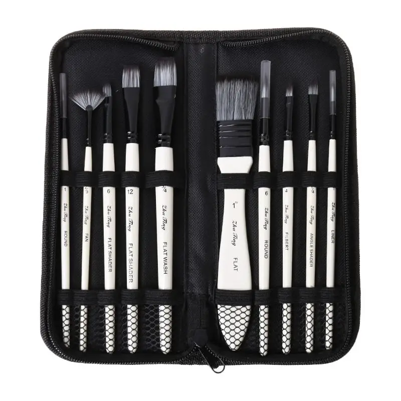 

10pcs Paint Brushes Nylon Hair Watercolor Gouache Paint Brushes for Cloth Painting Art Supplies with Bag Painting Supplies