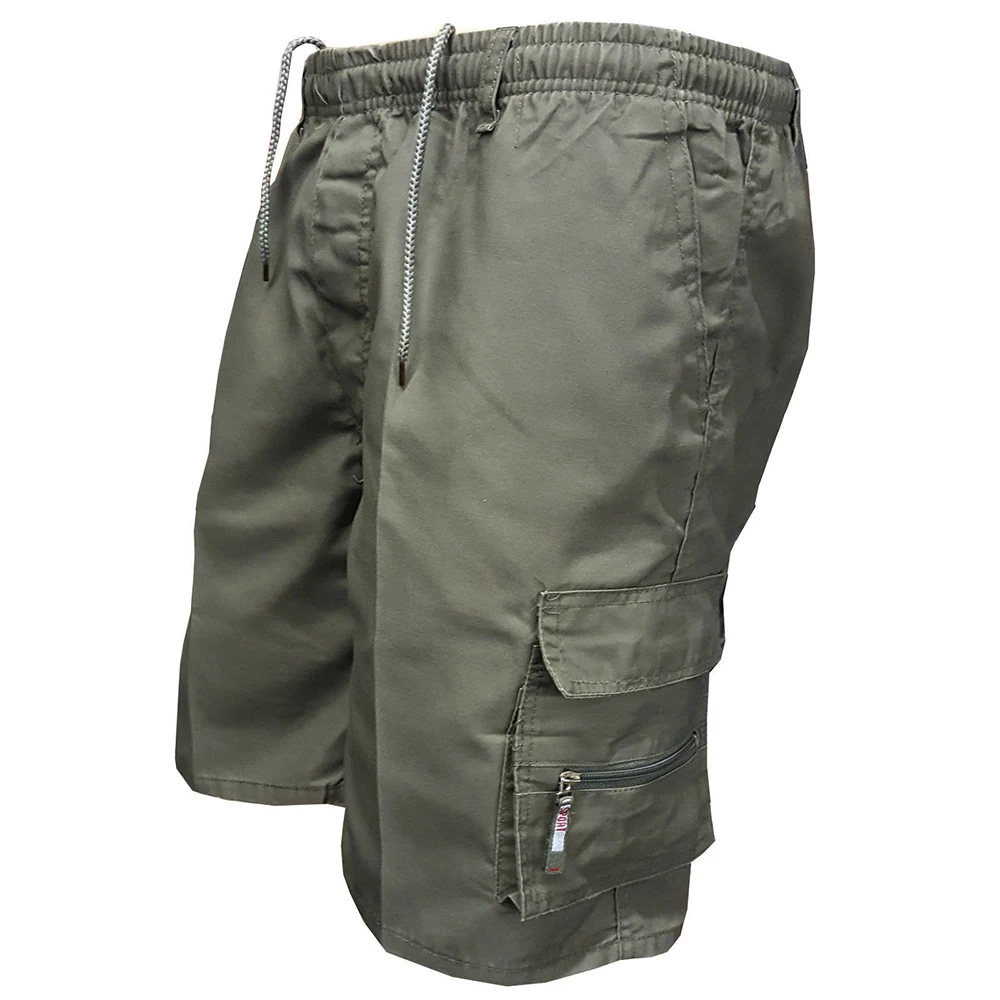 

Men Cargo Loose Pants Elastic Waist Drawstring Casual Summer Zipper Pockets Shorts Fashion Solid Color PocketsTrack Pants â€‹D30