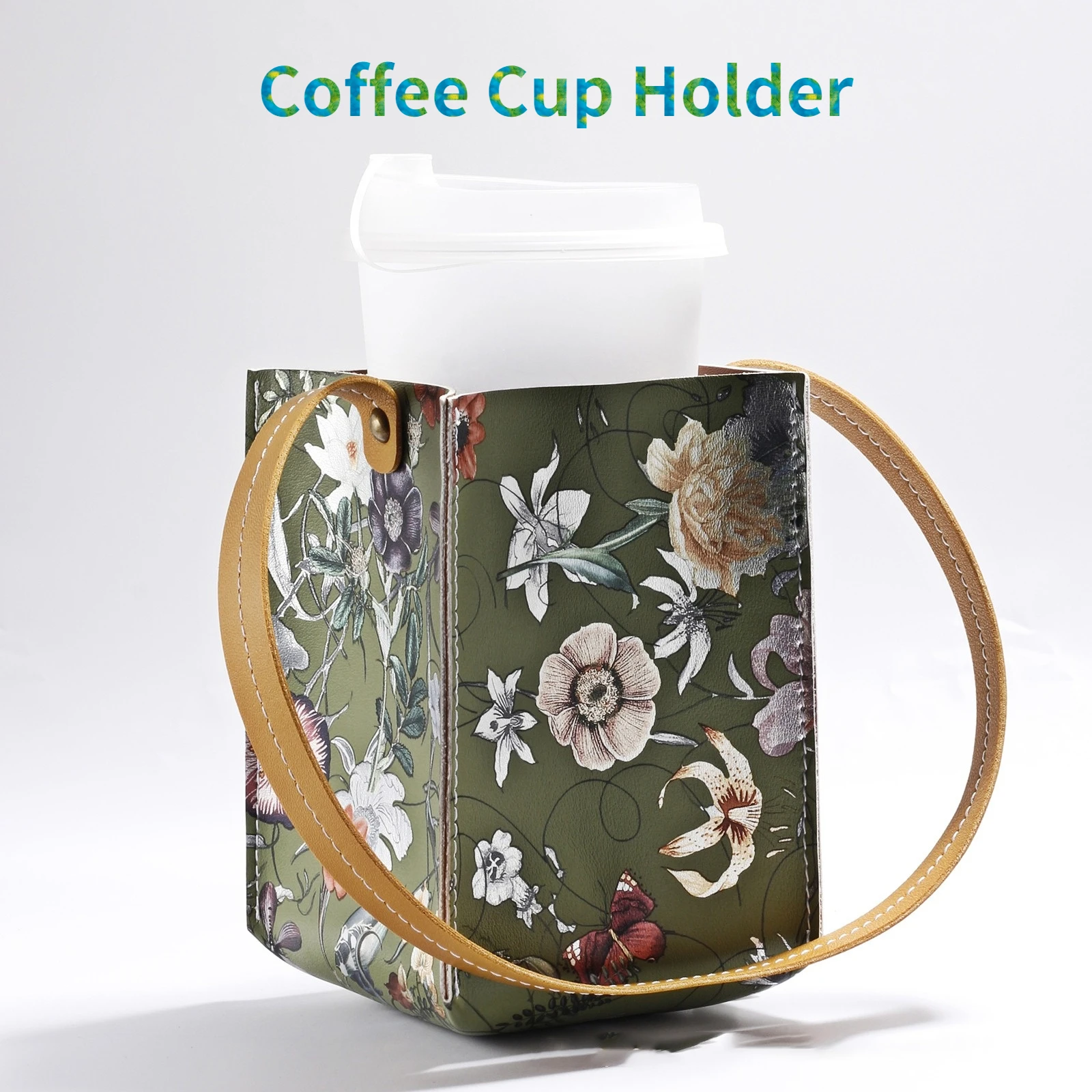 

PU Leather Drink Cup Reusable for Milk Tea Drink Portable Water Bottle Bag with Handle Outdoor Beverage Container Gift for Women