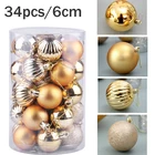 34 шт., 6 см, украшение для новогодней елки, шарик с блестками, позолоченные подвески, шарик, украшение для дома на новый год