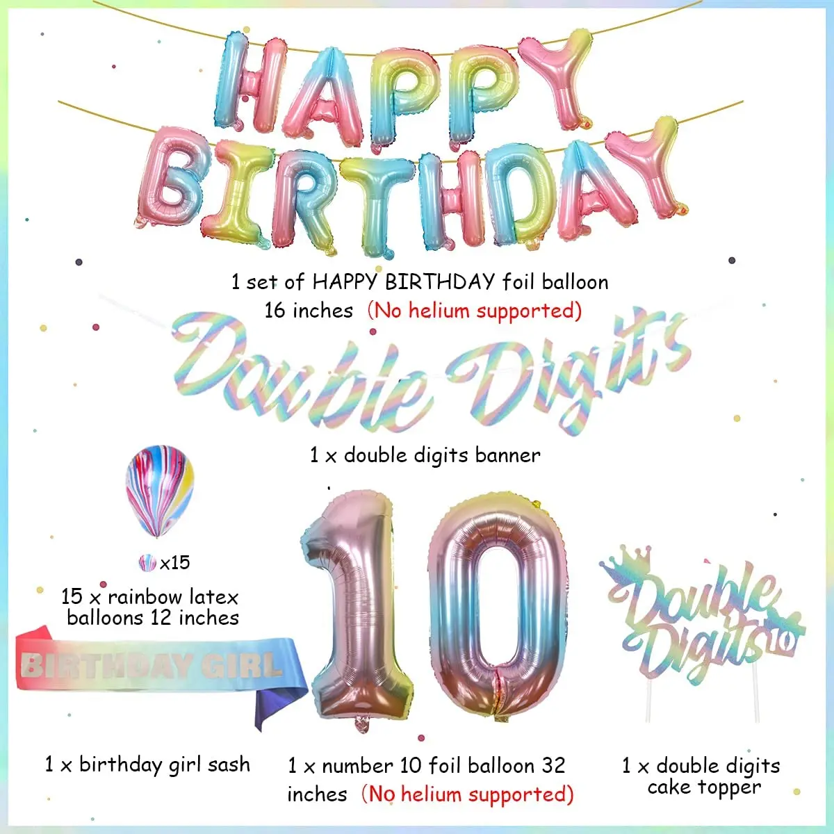 Decoraci&oacute;n de 10 &deg; cumplea&ntilde;os para ni&ntilde;as, pancarta de globos de feliz cumplea&ntilde;os, suministros para fiestas de cumplea&ntilde;os-1