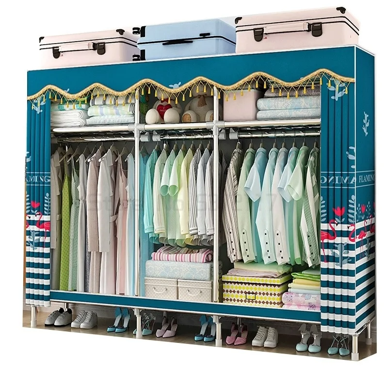 

Домашний простой Тканевый шкаф, утолщенный современный полностью стальной каркас, для спальни, тканевый художественный подвесной шкаф для ...