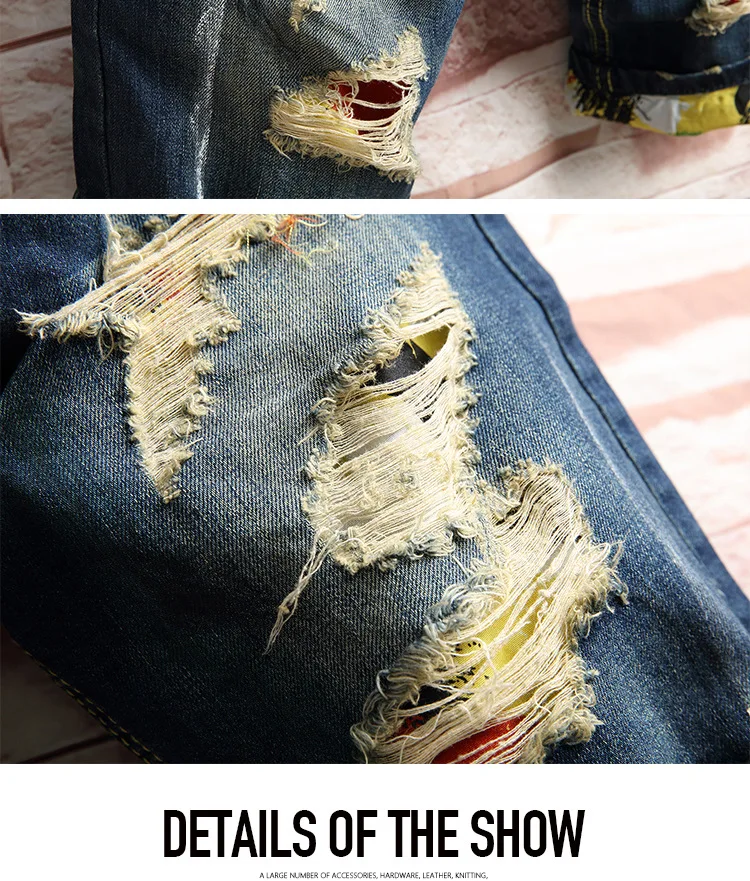

Novelty Style Men's Holes Denim Shorts Men Knee Length Short Jeans New Fashion Male Straight Denim Shorts Casual Shorts Size 40