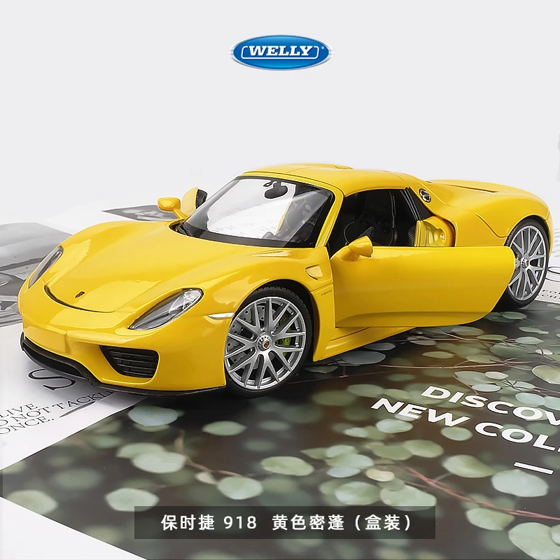 Модель автомобиля Welly 1:24 Porsche 918 Spyderyellow из сплава литой и игрушечный автомобиль