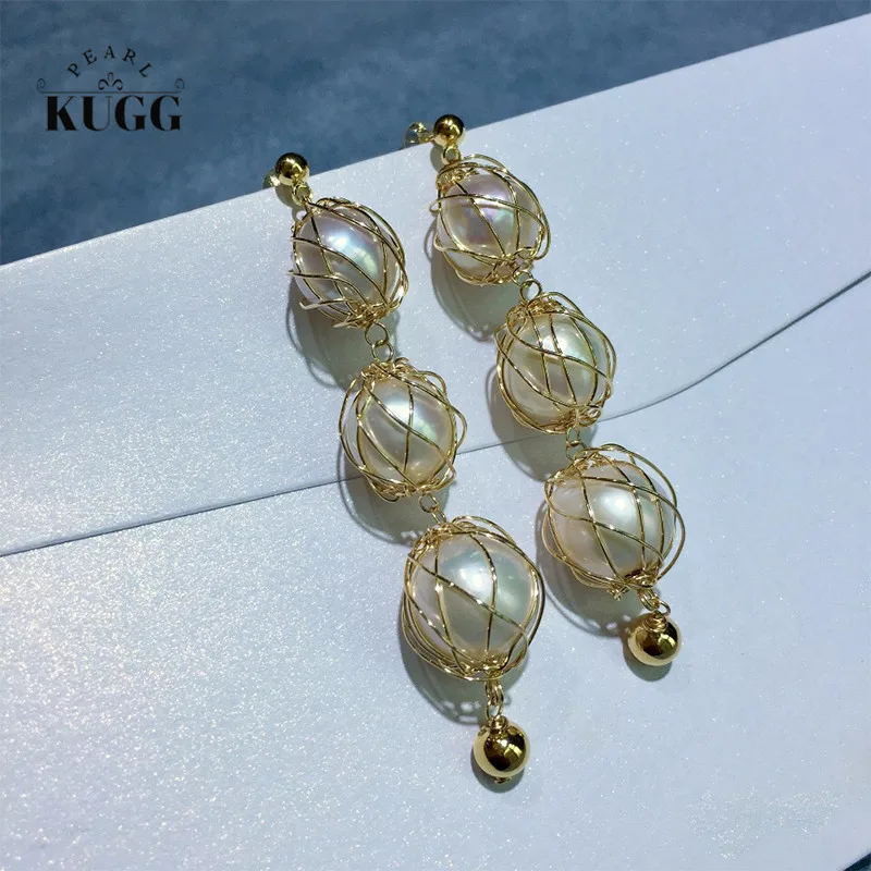 

KUGG PEARL 14k Gold Filled Earrings Natural Freshwater White Pearl Earrings Handmade Jewelry Drop Earrings for Women Birthday