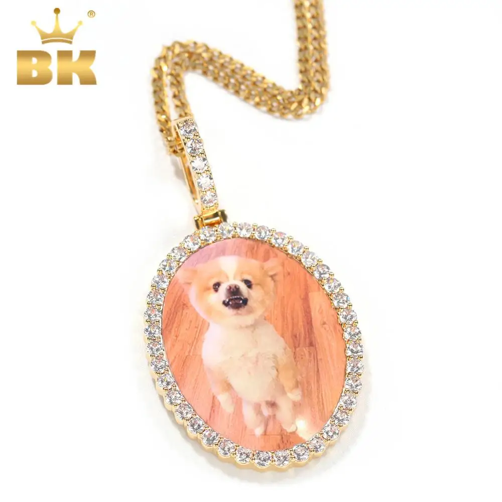 

The Bling King Oval Photoes Necklace Charm HipHop Copper DIY Memory Jewelry For Christmas Gift Gold Tennis Chain Unisex