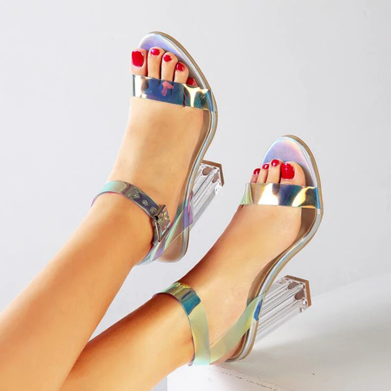 Aneikeh/Женская обувь Новые пикантные босоножки ярких цветов из ПВХ прозрачные