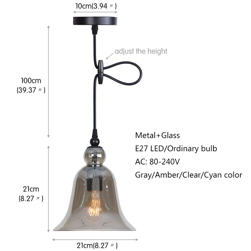 

Винтажные стеклянные подвесные светильники E27 в стиле лофт, 220 В, светодиодные подвесные светильники-колокольчики для кухни, спальни, офиса, ...