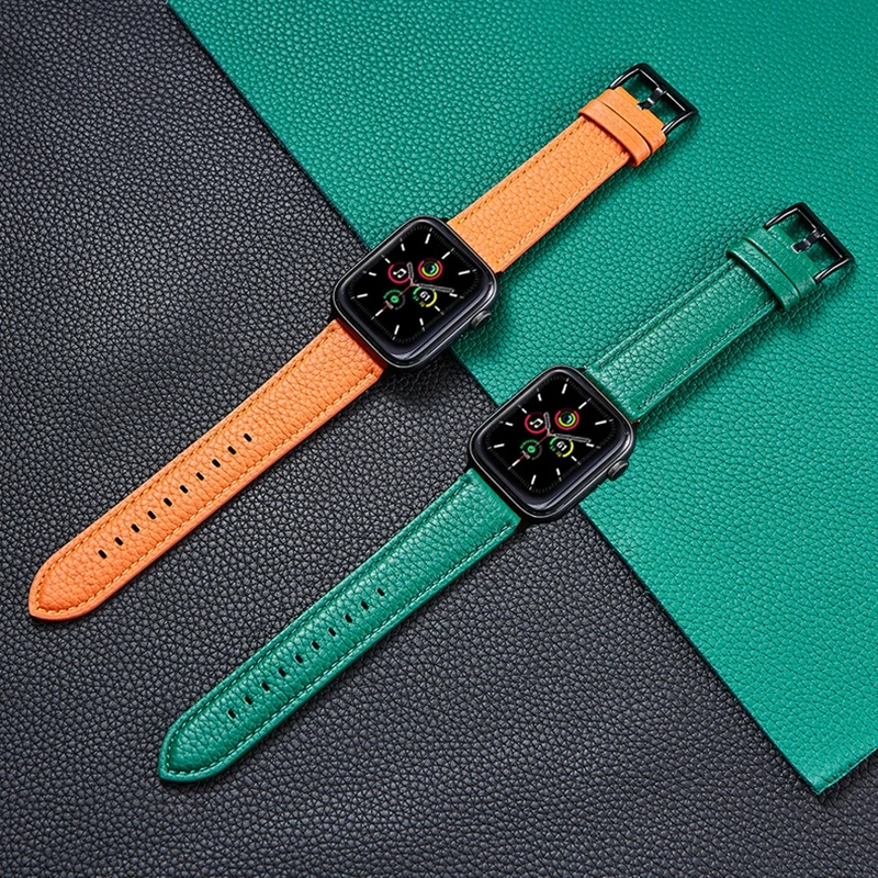 

Ремешок из мягкой натуральной кожи для Apple Watch Band 42 мм 38 мм 44 мм 40 мм, водонепроницаемый браслет с текстурой личи