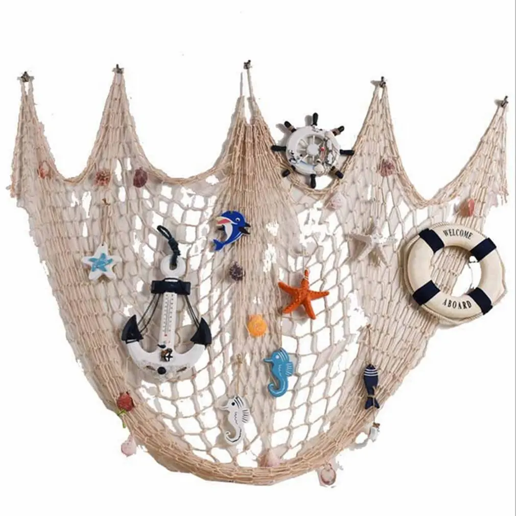 

Mediterranean Sea Fishing net Ocean Style Soft Loading Fishing Net Hand-woven Float Shell Wall Decoration