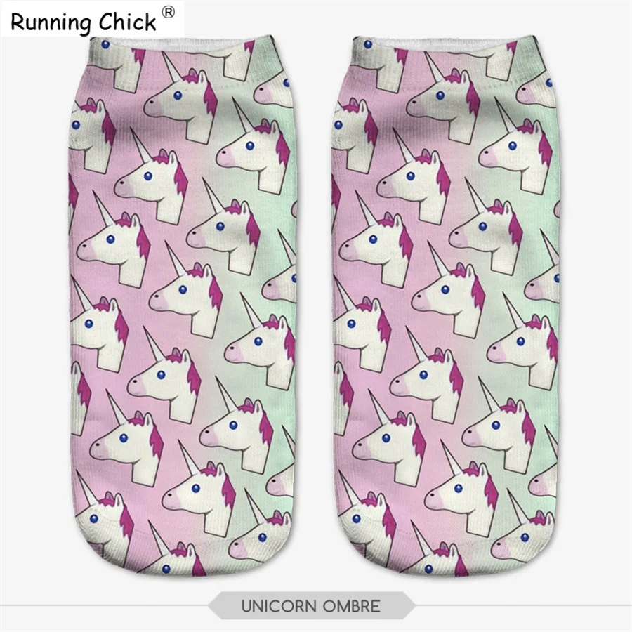 Белые носки с принтом бега цыпленка Единорог дешевые | Женская одежда