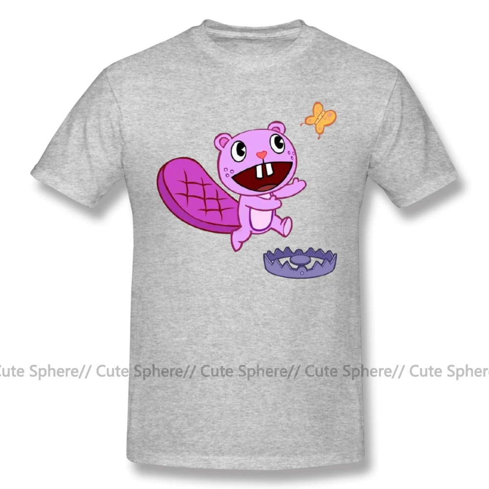 Футболка с надписью «Happy Tree Friends»; Милая футболка с рисунком зубастой и бабочкой; футболка с короткими рукавами - Цвет: Gray