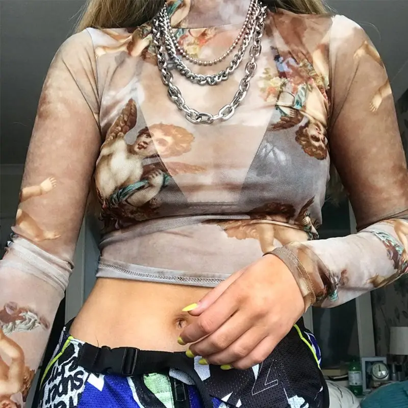 Женский короткий топ с ложным воротником романтичный прозрачный сетчатый