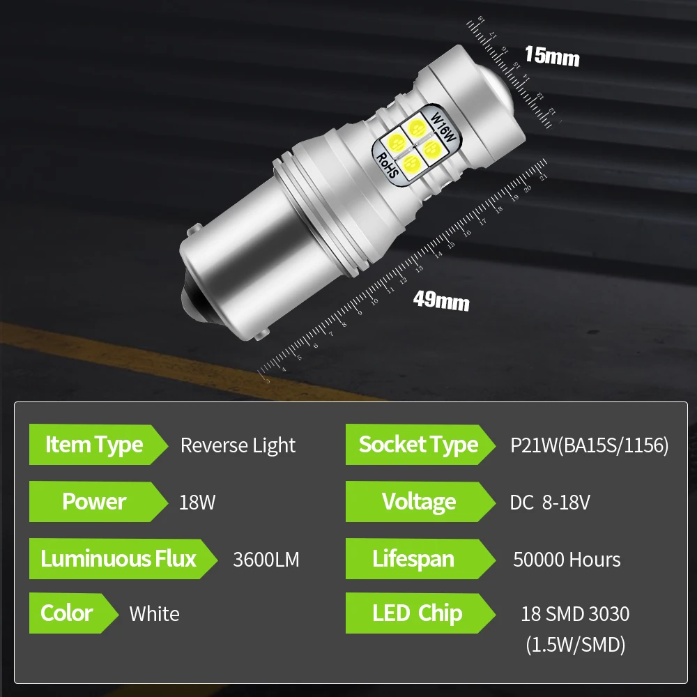 Лампа светодиодная заднего хода Canbus P21W BA15S 1156 для Peugeot 1007 107 106 108 206 207 CC SW 208 2012-2018 2