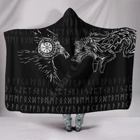 viking hooded blanket raven and wolf special tattoo 3d printed wearable blanket adults for kids hooded blanket fleece blanket