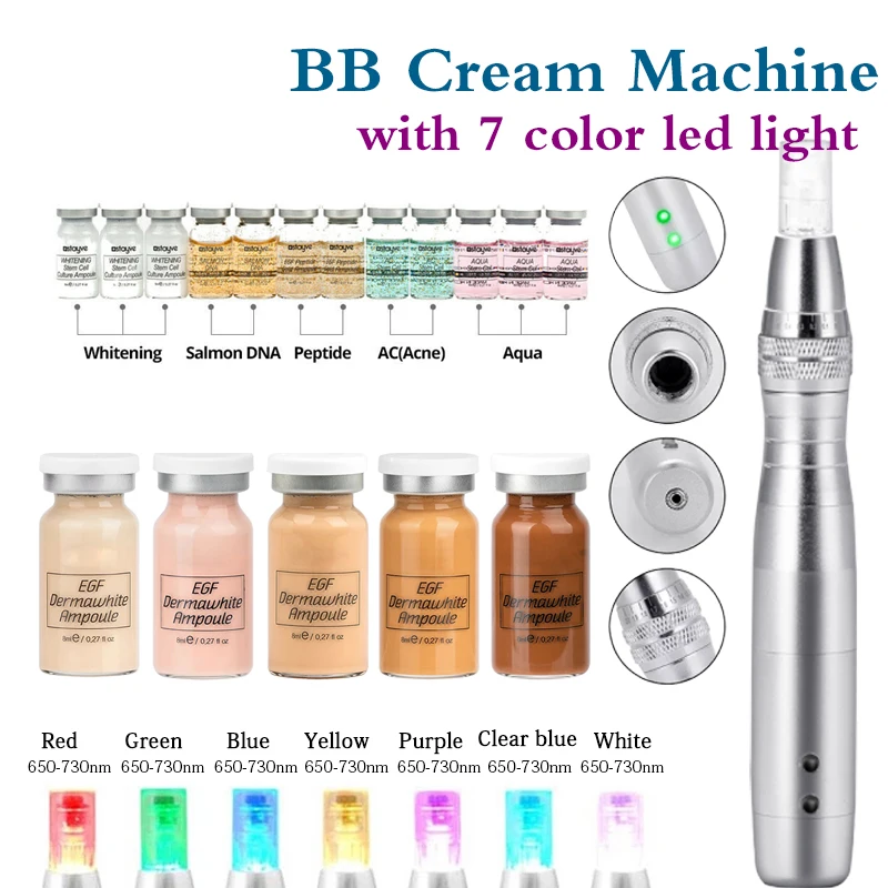 

7 светильник светодиодный BB Cream Pen BB Stayve Ampoule Silver Microneedle Beauty Machine Rolling System для Сыворотка для отбеливания кожи перезаряжаемая