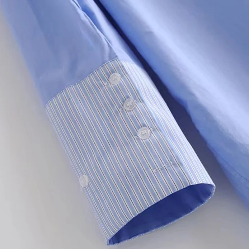 HStar 2020 Женская Повседневная Блузка с длинным рукавом и отложным воротником синяя