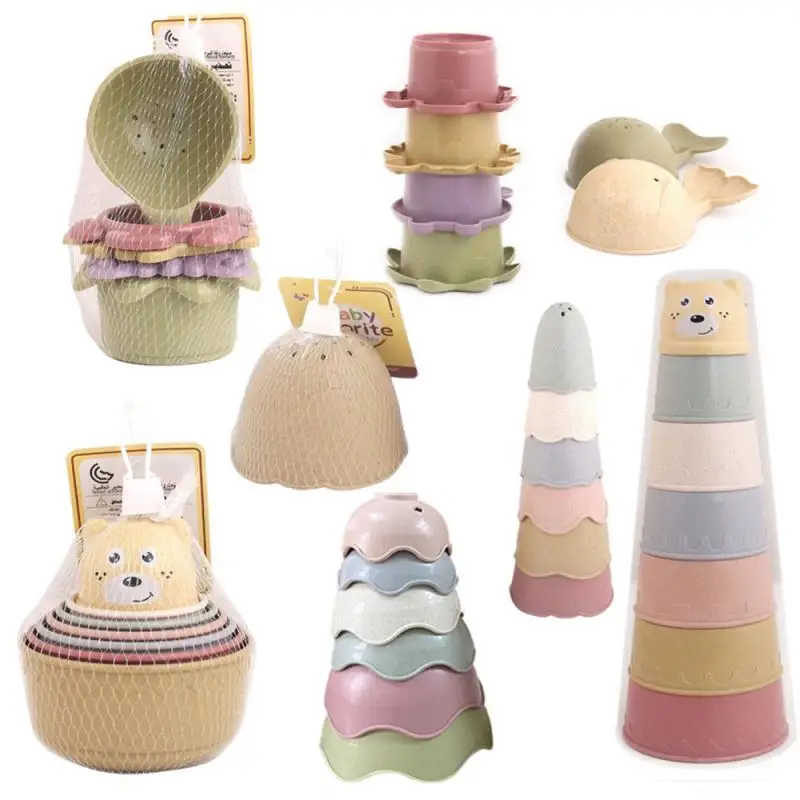 

2021 Children's Educational And Interesting Wheat Stalk Hourglass Stacking Cups Science And Education Bath Juguetes Baby Toy