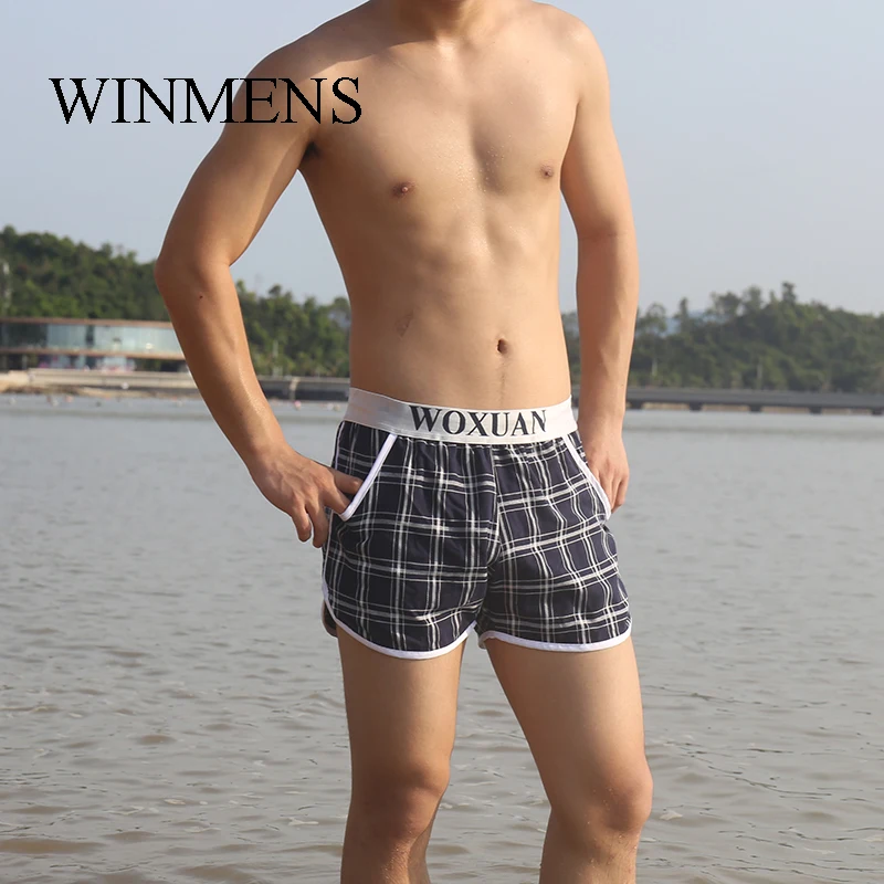Men's Arrow Pants Pocket Underwear WOXUAN Brand Colorful Plaid Casual Man Boxer Shorts Big Pouch Inside Gay Comfortable Trunks
