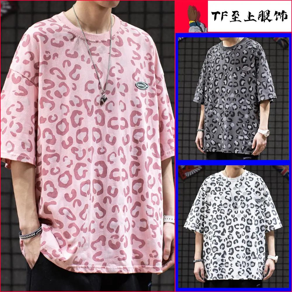 

Leopard print short sleeve T-shirt for men in Europe and America