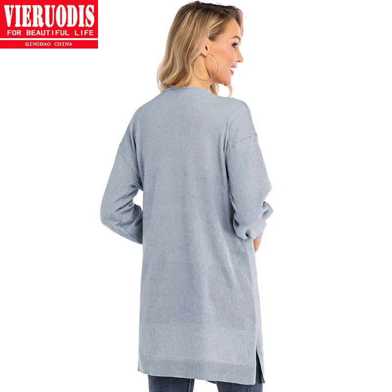 Женский кардиган в японском стиле с длинными рукавами и карманами однотонный