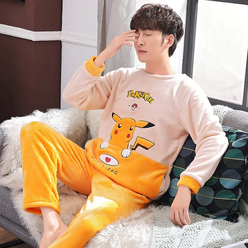 Winter Couple Pajamas Women Coral Cartoon Lovely Flannel Housewear Set | Женская одежда