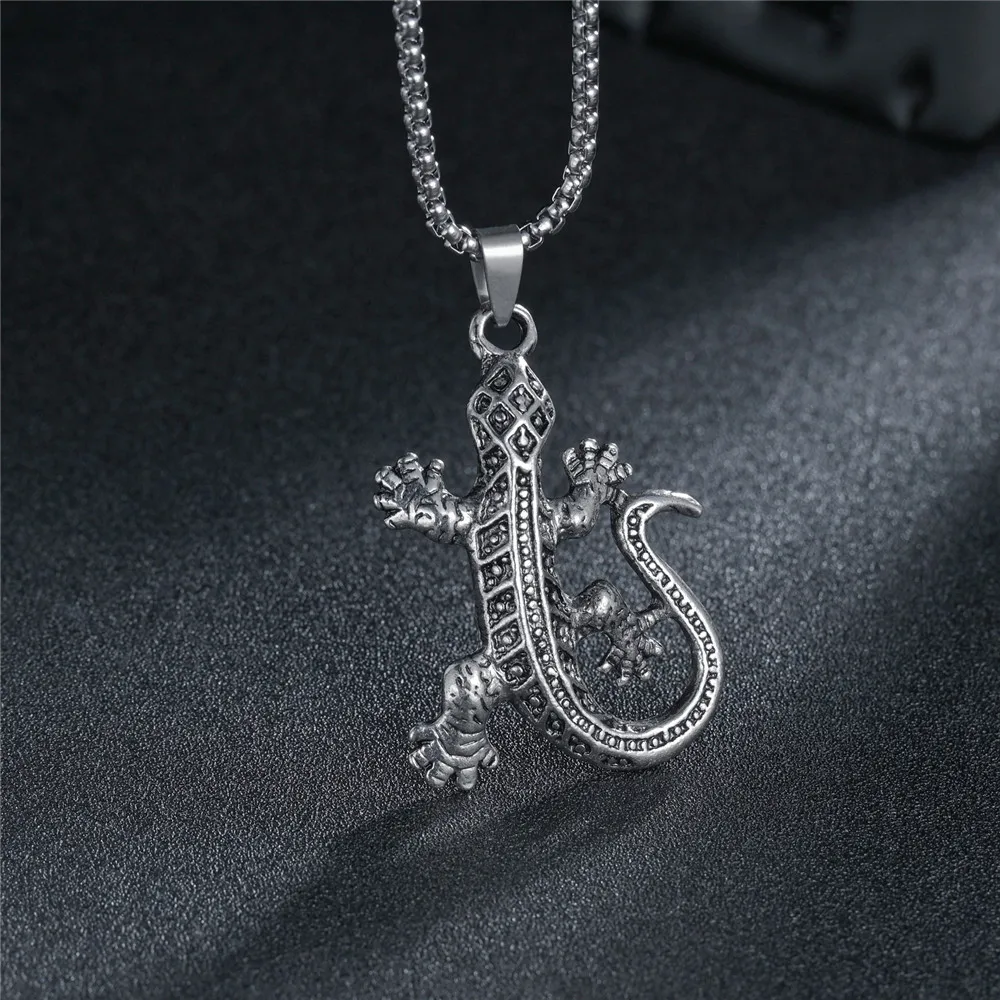 Винтажный кулон Gecko Хамелеон ожерелье для мужчин Панк Изготовление ювелирных