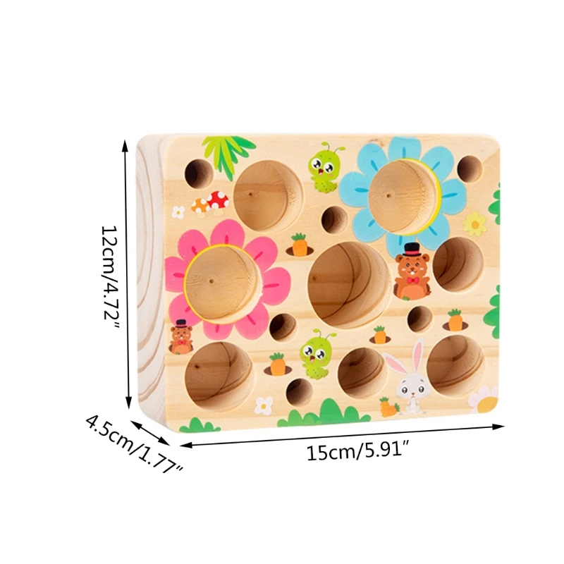 

Kids Montessori Toy Wooden 3D Fishing Catch Worm Pulling Carrot Game Educational 85DE