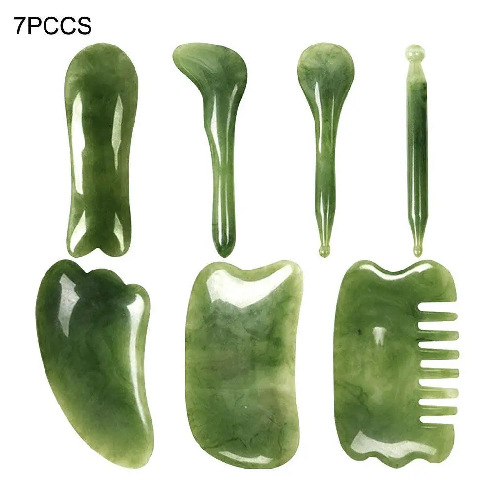 

7pcs Natural Jade Stone Board Massage Tool SPA Body Massager Gua Sha Board Or Chin Neck Face Lifting Remover Beauty