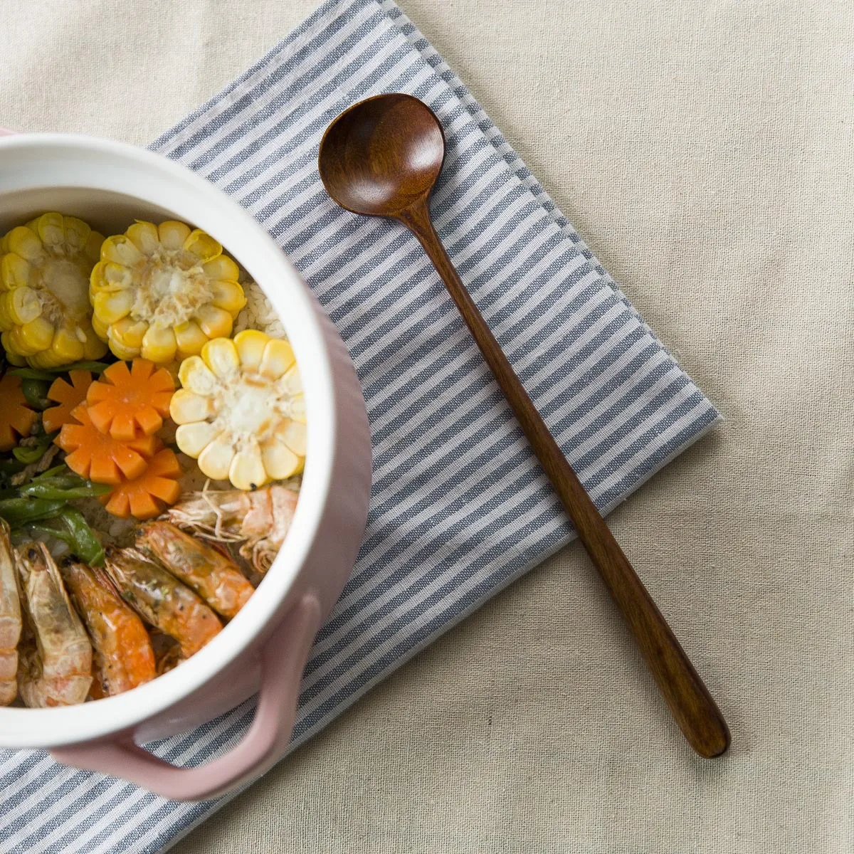 Длинные деревянные натуральные круглые кулинарные ложки для супа кухонная