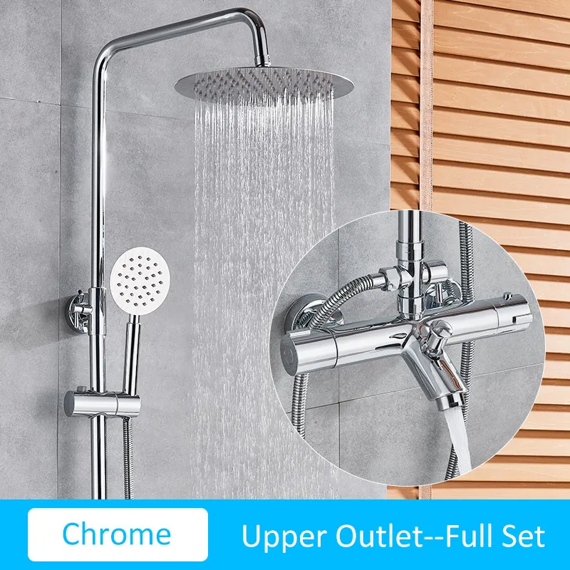 Chrome Full Upper Quyanre Термостатические Смесители для душа, набор для ванной, термостатический смеситель, смеситель для горячей и холодной ванной комнаты, смесительный клапан, смеситель для ванны - Цвет: Chrome Full Upper