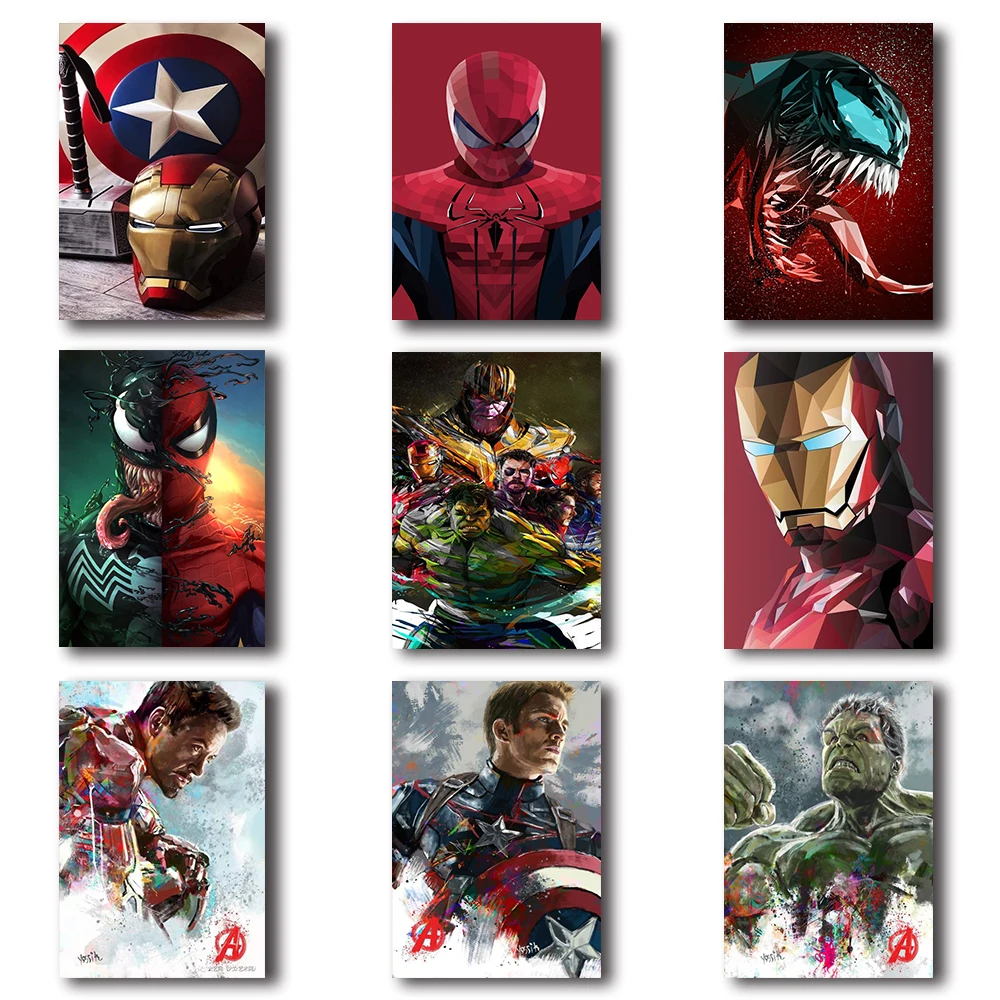 

Фигурка супергероя Marvel, Мстители, фильм «Веном», ретро постеры с рисунком, картина для гостиной, спальни, качественное изображение на холсте...