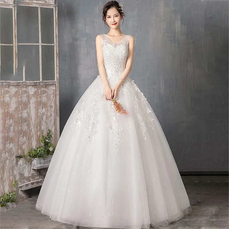 Elegant Wedding Dresses It's Yiiya AR683 Sleeveless V-neck Dress Plus Size Lace Sequined Shining Vestido De Novia 2020 | Свадьбы и